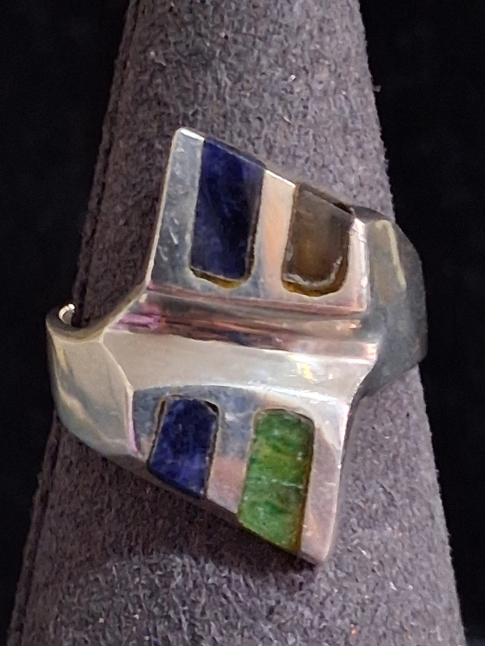 Vintage Mexican Sterling Silver Inlay Modernist Geometric Ring Sz 8